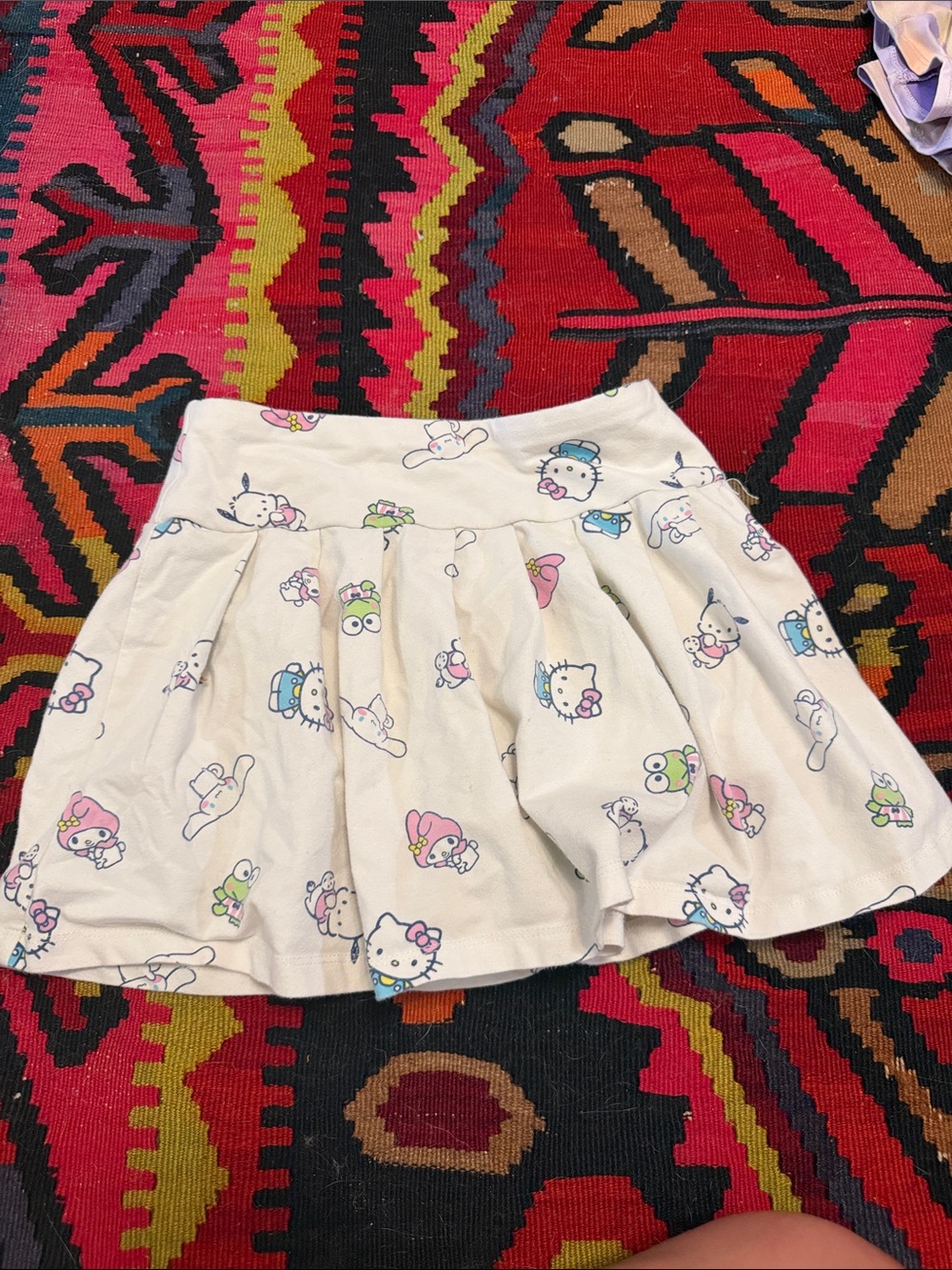 Hello Kitty Cream Skater Skirt with Multicolor Character Print